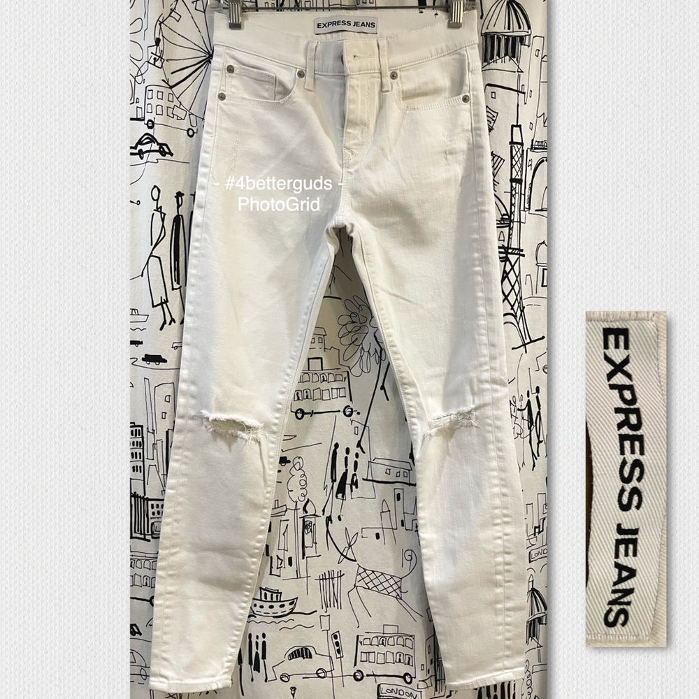 Express Stretch Destroyed Midrise Ankle Legging White Jeans Womens Size 2